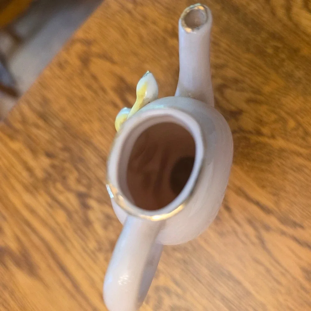 Vintage Ucagco Japan Miniature Teapot Vase Lavender Porcelain Floral Gold Trim
